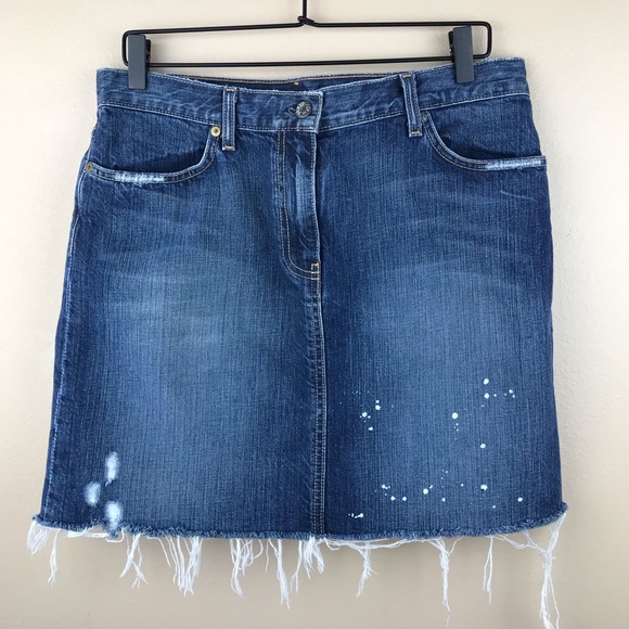 J. Crew Dresses & Skirts - J. Crew} Distressed Raw Hem Denim Jean Skirt